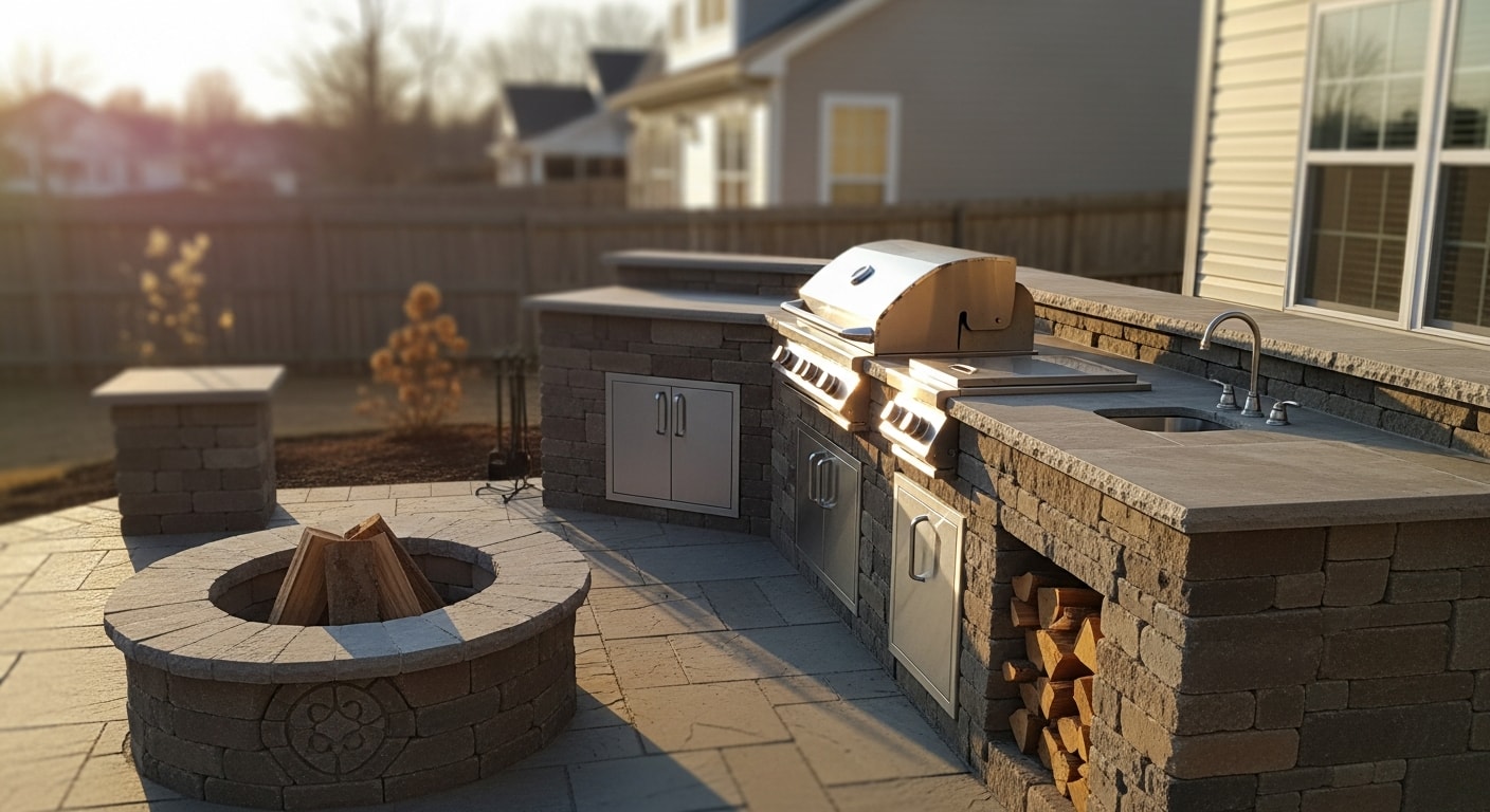Outdoor kitchen and firepit installation in Sussex County