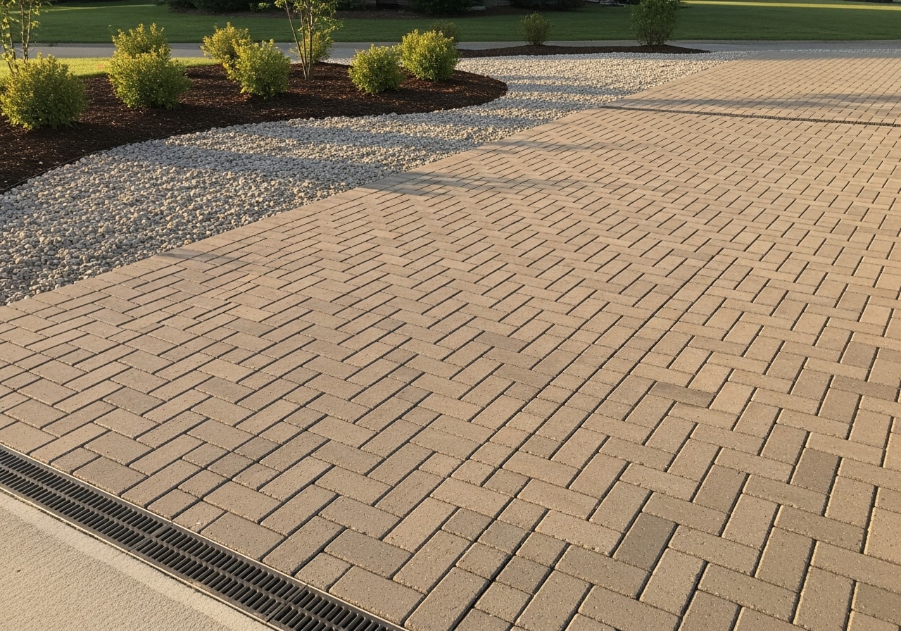 Herringbone permeable paver driveway installation in Salisbury