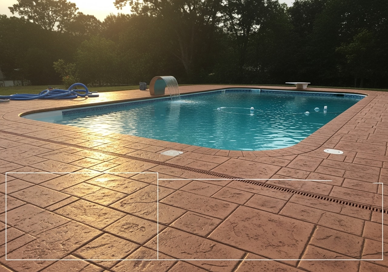 Renovated pool with new plaster and stamped concrete deck in Sussex County